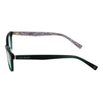 Side view of Ted Baker Green Women Glasses Frame with full-rim green plastic rectangle frame and patterned temple.