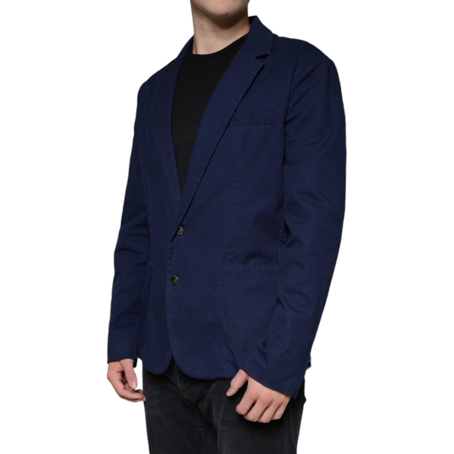 Dolce & Gabbana Blue Notch Single Breasted Dress Coat Blazer