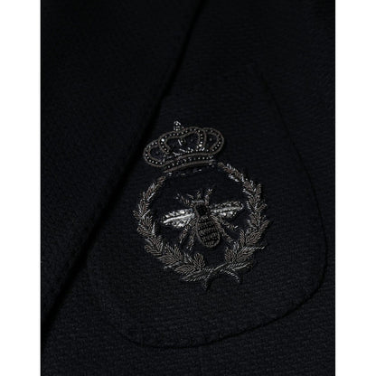 Dolce & Gabbana Black Crown Bee Single Breasted Coat Blazer