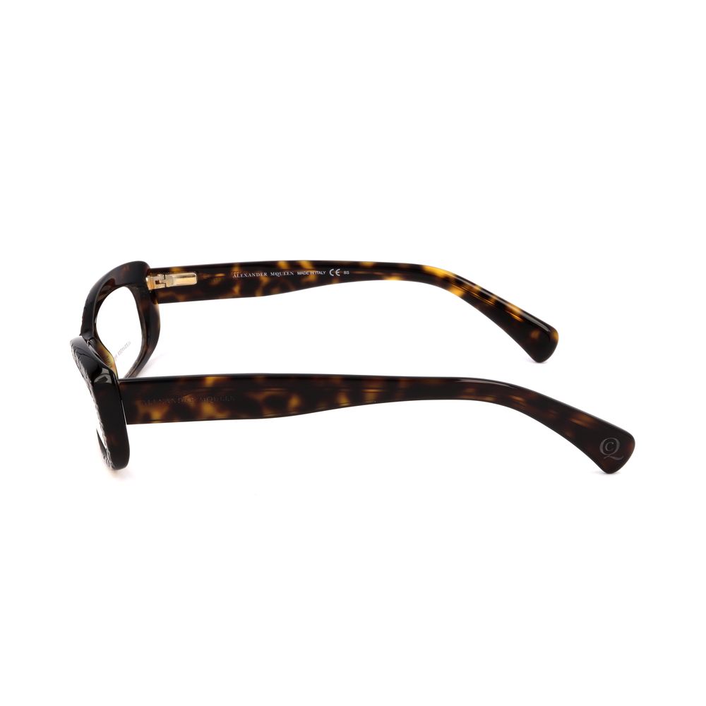 Alexander McQueen Bicolor Acetate Frames in Havana color, side view showing the acetate material with dimensions 52/15/140 mm