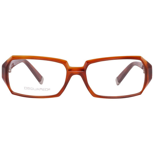Front view of Dsquared² Brown Plastic Frames, model DQ5019-053-54, showcasing geometric design and clear lenses.