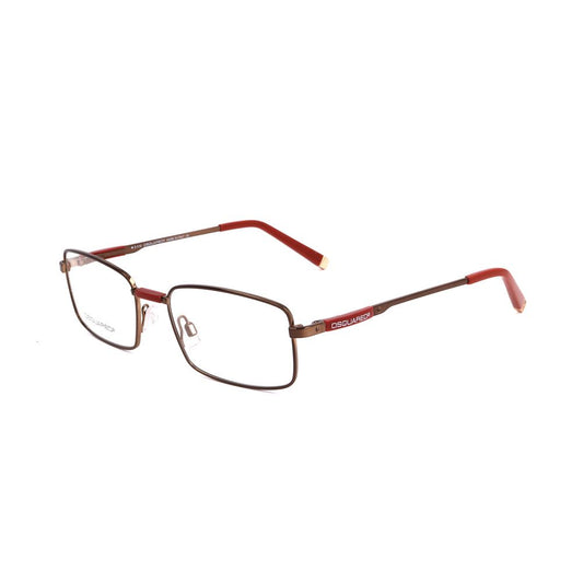 Dsquared² Brown Metal Frames, model DQ5025-045-51 with clear lenses and brown metal frame, side view showcasing temple arm design.