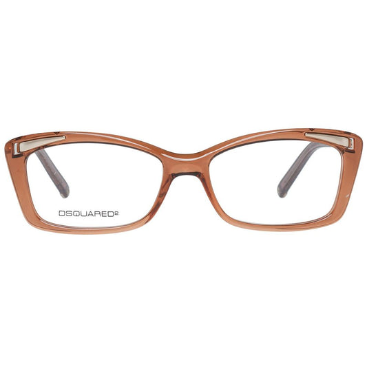 Dsquared² Brown Plastic Frames front view with clear lenses and temple detail, model DQ5109-047-54, size 54/16/135 mm.