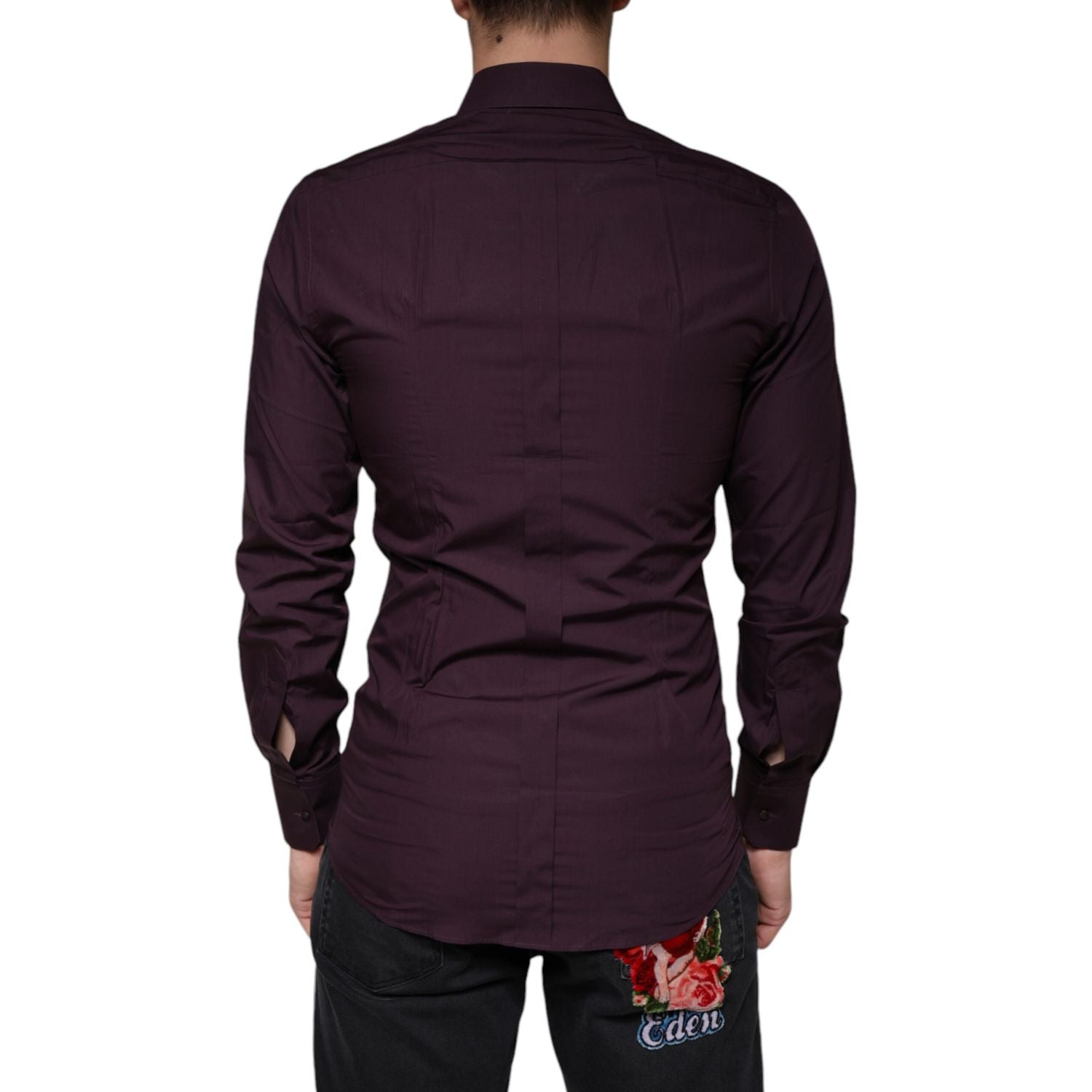 Dolce & Gabbana Dark Violet Cotton Dress GOLD Men Formal Shirt