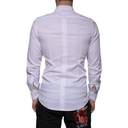 Dolce & Gabbana White Cotton Men Dress GOLD Formal Shirt