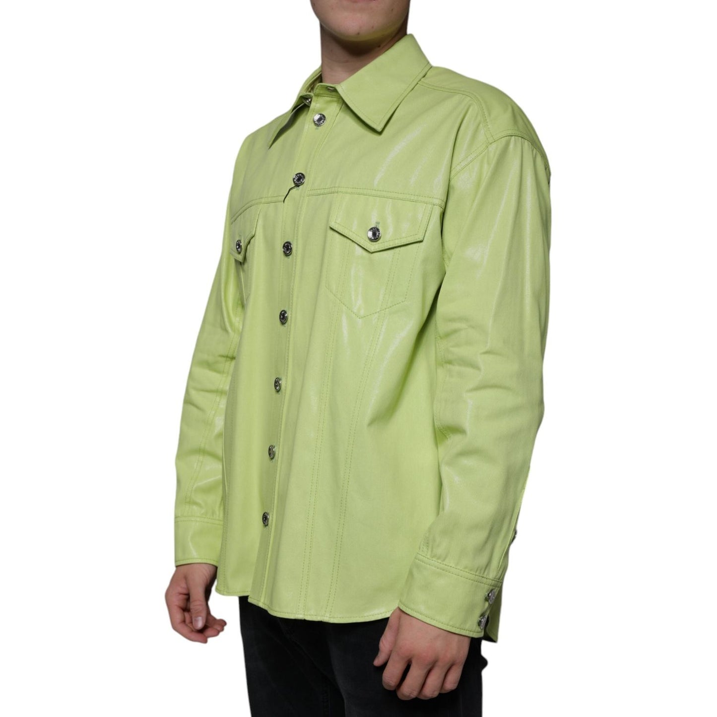 Dolce & Gabbana Green Cotton Collared Men Button Down Shirt TSH86582-39