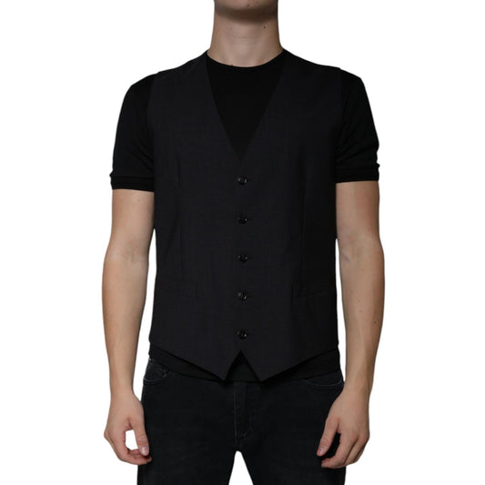 Dolce & Gabbana Black Wool Waistcoat Dress Formal Vest Dolce & Gabbana Rosy Brown