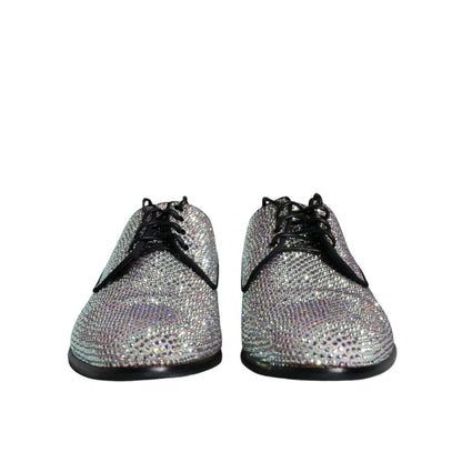 Dolce & Gabbana Silver Leather Rhinestones Derby Dress Shoes