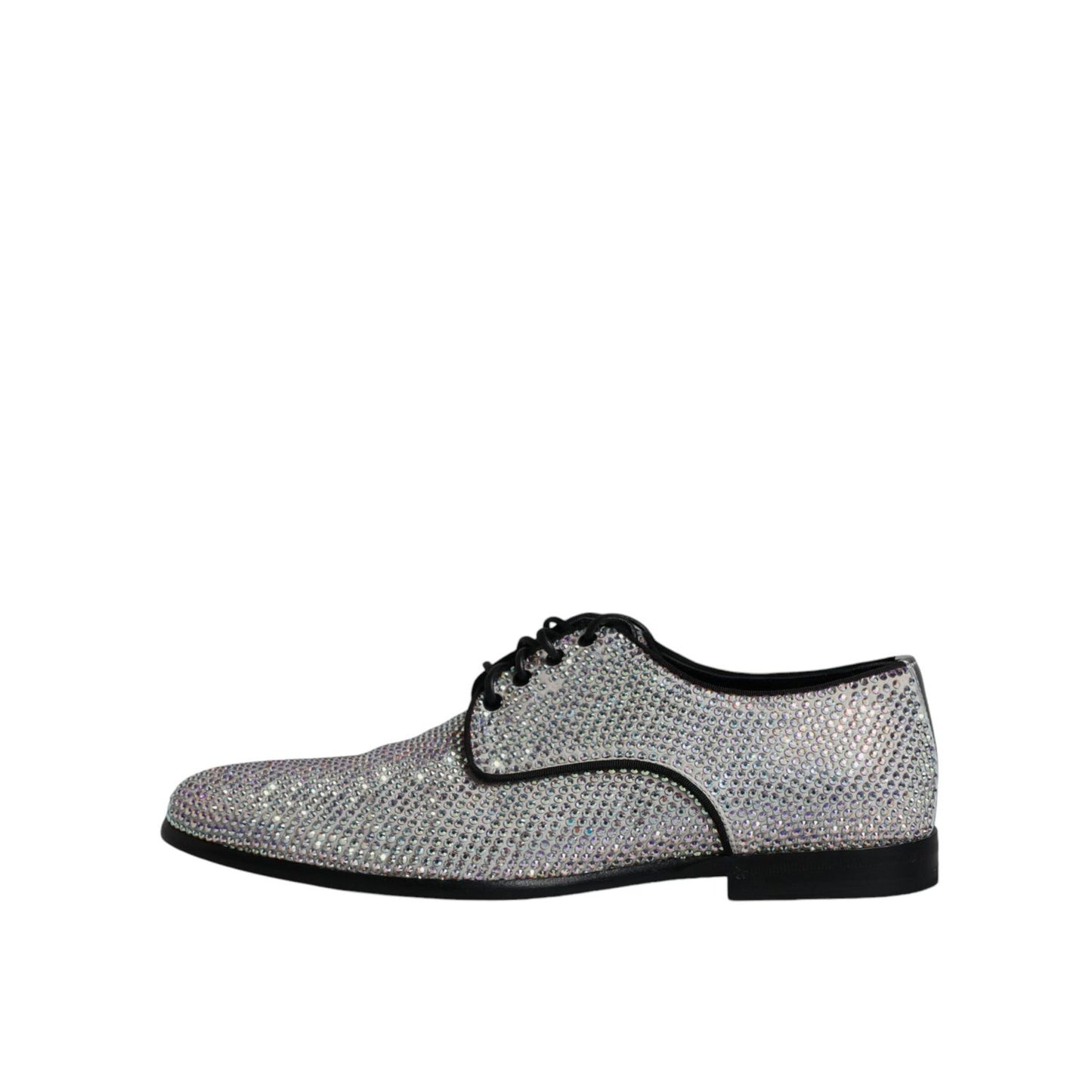 Dolce & Gabbana Silver Leather Rhinestones Derby Dress Shoes