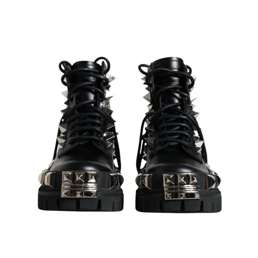 Dolce & Gabbana Black Leather Studded Trekking Boots Shoes Dolce & Gabbana Black