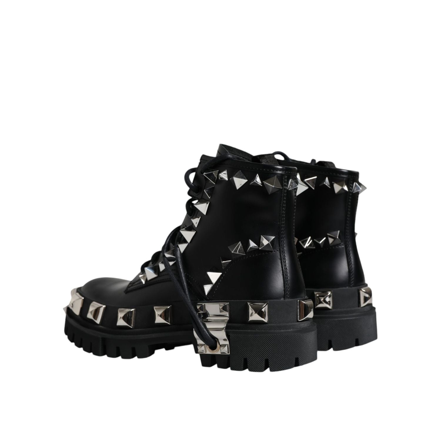 Dolce & Gabbana Black Leather Studded Trekking Boots Shoes