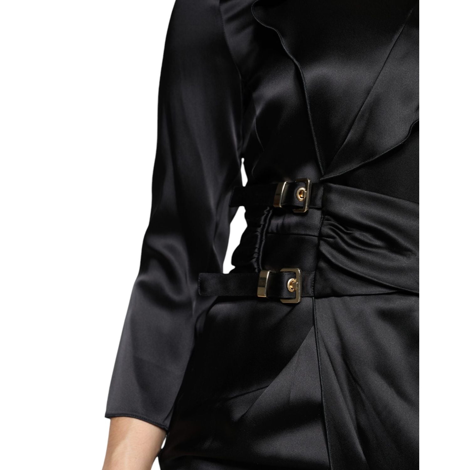 Emporio Armani Black Satin Long Sleeves Wrap Sheath Mini Dress