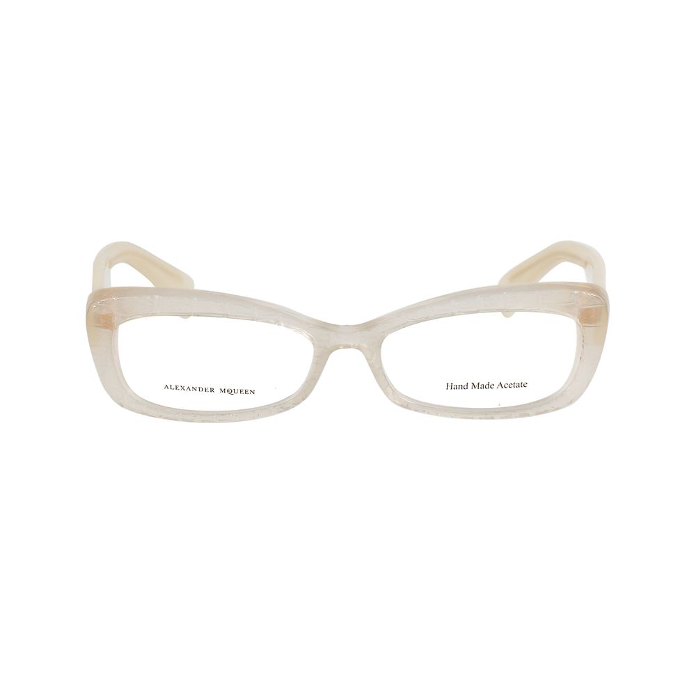 Alexander McQueen Bicolor Acetate Frames in beige and light yellow, women's eyewear, style AMQ4203K6V, 52/15/140 mm.