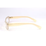 Side view of Alexander McQueen Bicolor Acetate Frames in beige and light yellow, showing temple design and acetate material.