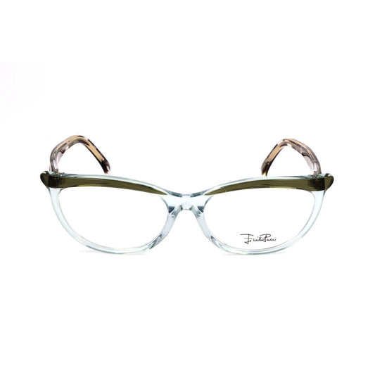 Emilio Pucci Green Plastic Frames, aquamarine glasses with 52/16/140 mm dimensions, stylish eyewear for women.