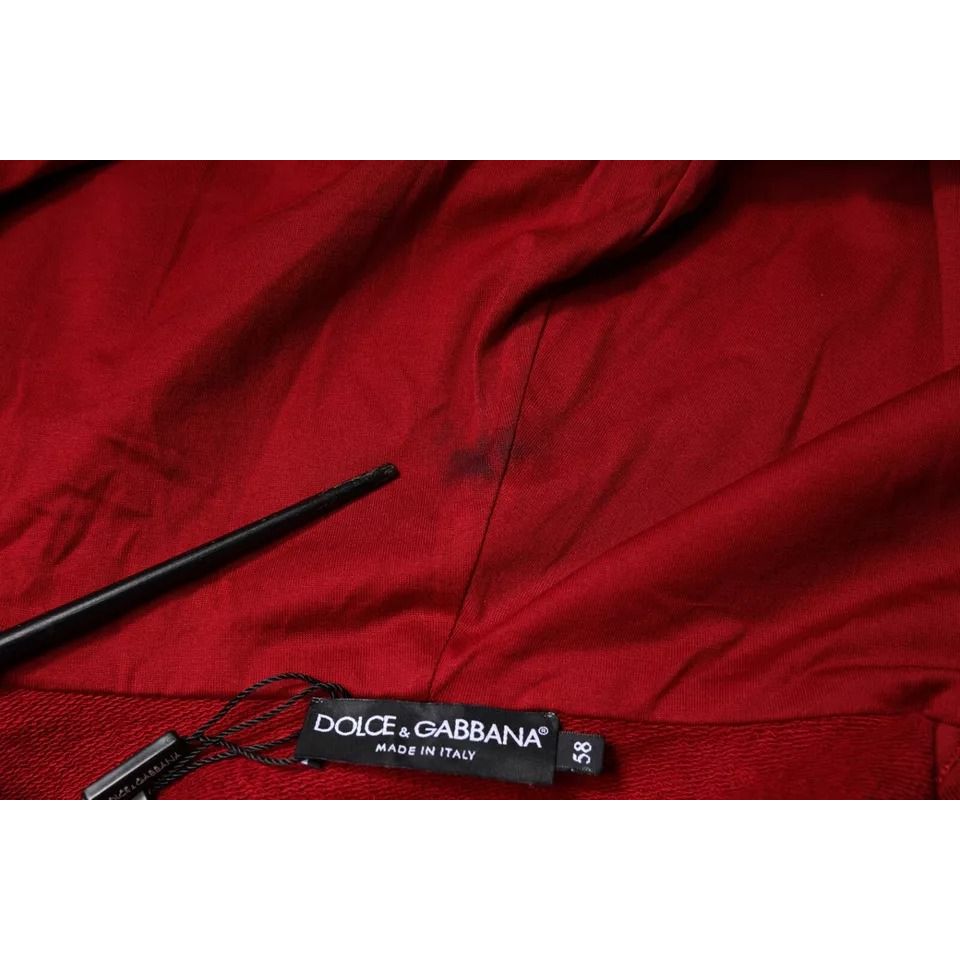 Dolce & Gabbana Red Logo Plaque Hooded Sweatshirt Sweater