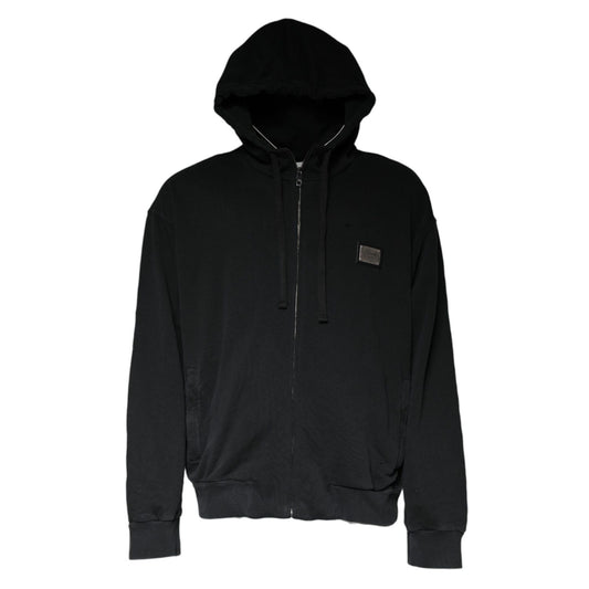 Dolce & Gabbana Black Logo Plaque Hooded Full Zip Sweater Dolce & Gabbana Black