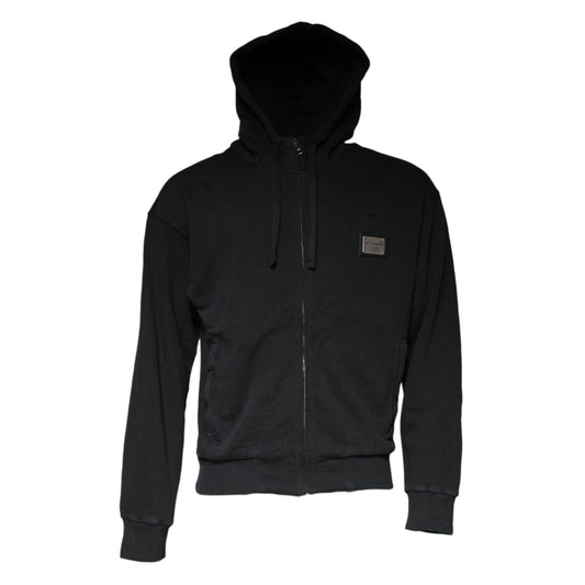 Dolce & Gabbana Black Logo Plaque Hooded Full Zip Sweater Dolce & Gabbana Black