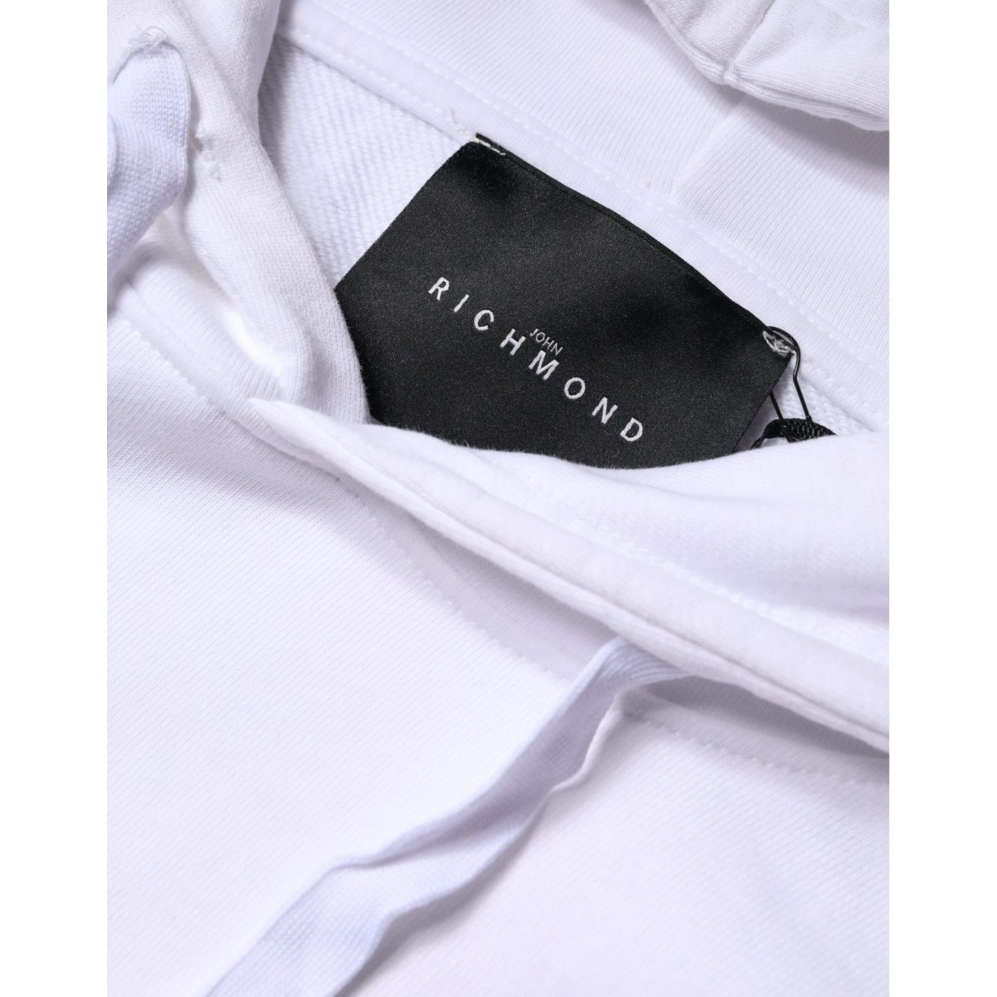 John Richmond White Logo Cotton Hooded Sweatshirt Sweater