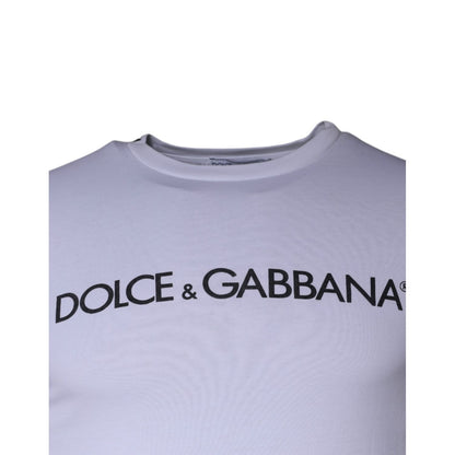 Dolce & Gabbana White Logo Print Cotton Crew Neck T-shirt