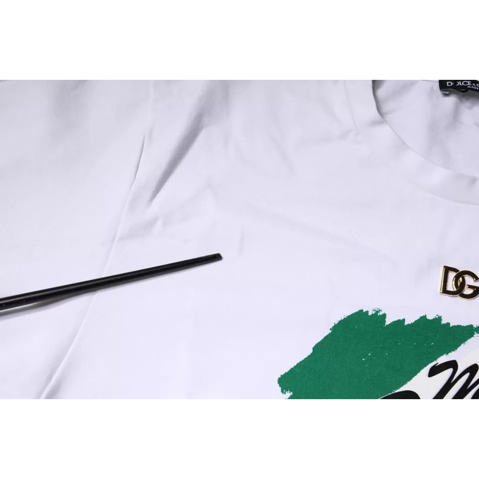 Dolce & Gabbana White Graphic Print Cotton Crew Neck T-shirt