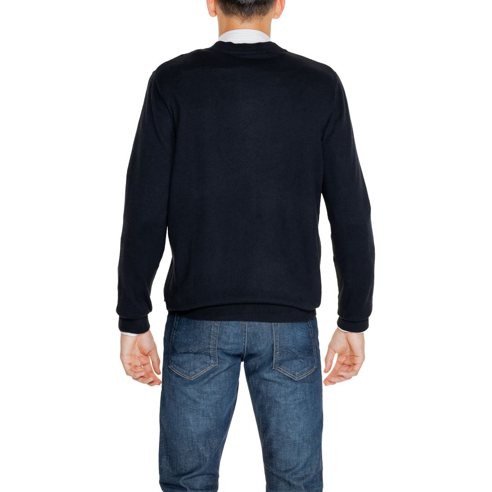 Jack Jones Black Cotton Cardigan worn by a man, rear view
