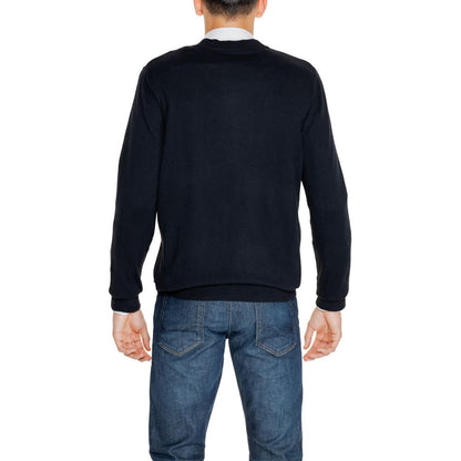 Jack Jones Black Cotton Cardigan worn by a man, rear view