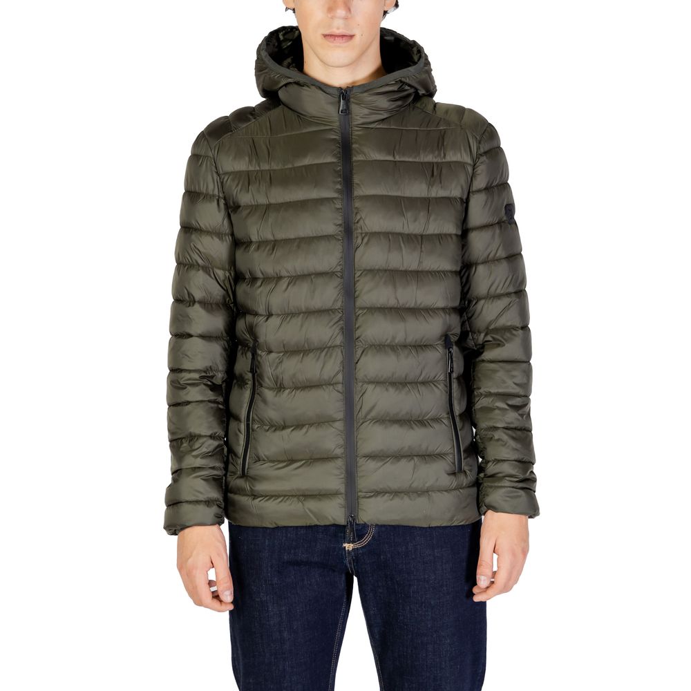 Gianni Lupo Green Polyamide Jackets & Coat for men, Fall/Winter collection, 100% polyamide, stylish green jacket with hood.