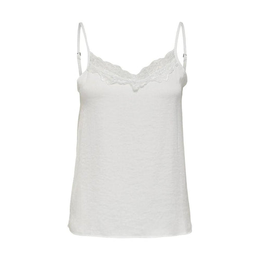 Jacqueline De Yong white polyester tank top for women, part of spring/summer collection, features delicate lace detailing.