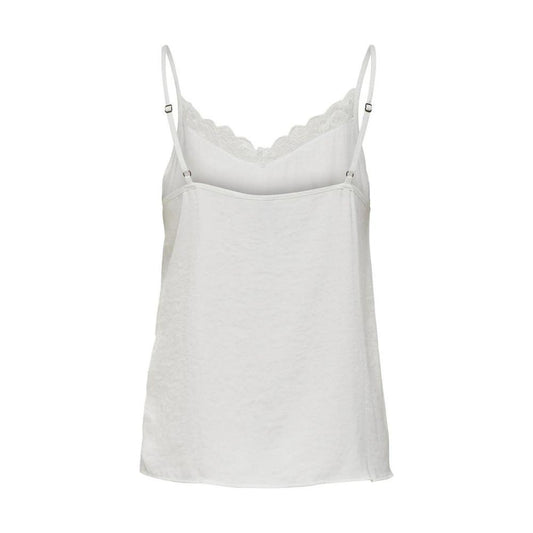 Jacqueline De Yong white polyester tank top for women, ideal for spring-summer collection, with adjustable straps and lace trim.