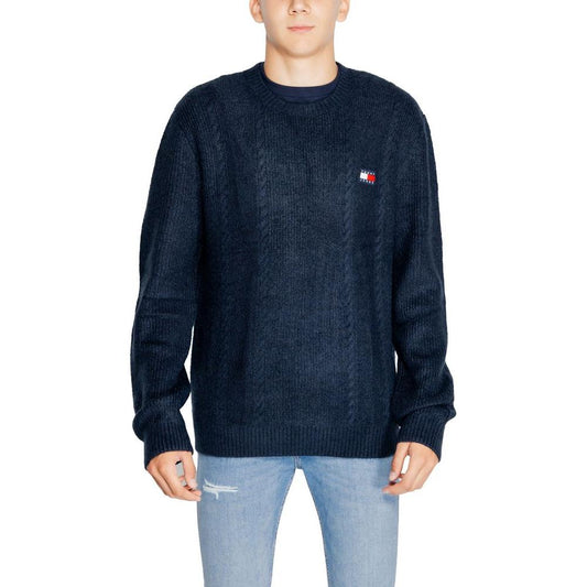 Tommy Hilfiger men's blue acrylic sweater, part of fall/winter collection, featuring knitwear design with polyester and spandex blend.
