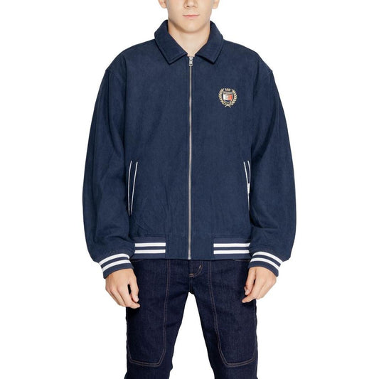 Tommy Hilfiger blue recycled polyester jacket for men, fall/winter collection, featuring a zip front and logo.