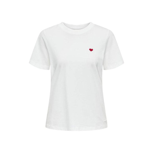 Jacqueline De Yong white cotton t-shirt with red heart embroidery, women's spring/summer collection, 100% cotton.