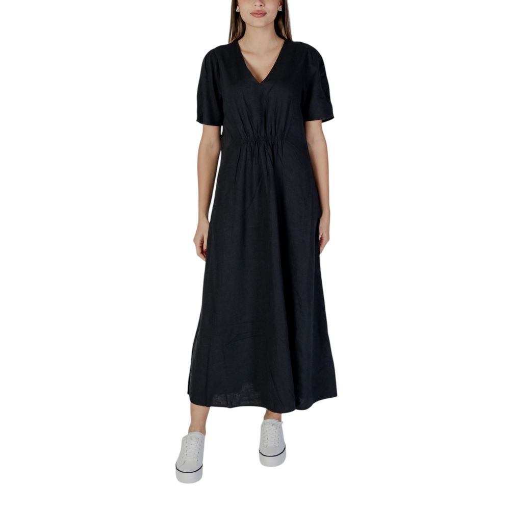B.Young Black Linen Long Dress