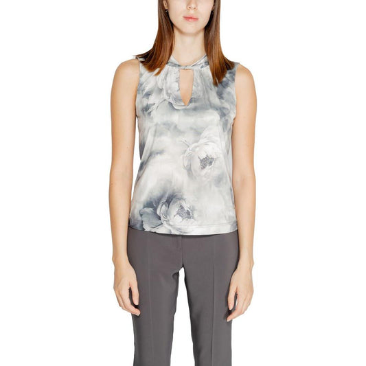 Rinascimento gray polyester women's T-shirt for fall/winter, featuring a floral design, made with 92% polyester and 8% elastane.