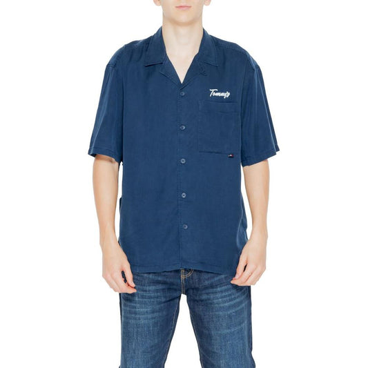 Men's Tommy Hilfiger Blue Lyocell Short Sleeve Shirt, Perfect for Spring/Summer Collection.