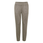 ICHI Beige Polyester Pant - Women's cigarette trousers with straight tapered cut, flat waistband, and side pockets for refined style.