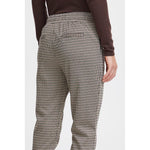 Back view of ICHI Beige Polyester Pant showcasing tapered fit and pocket design.