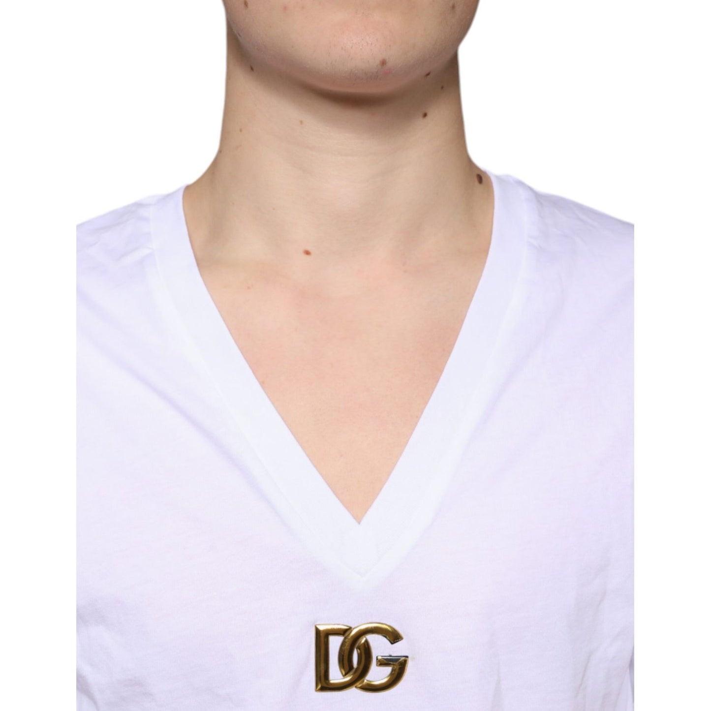 Dolce & Gabbana White Logo Cotton Vneck Short Sleeve T-shirt