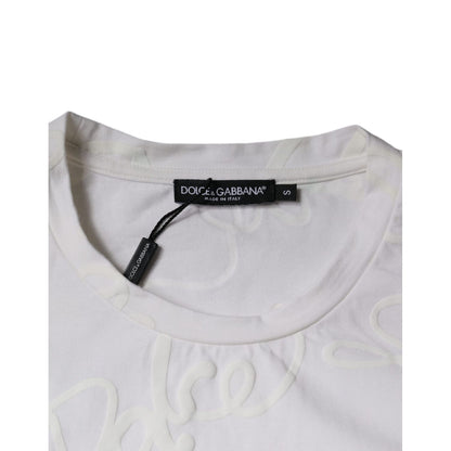 Dolce & Gabbana White Logo Print Cotton Crew Neck T-shirt