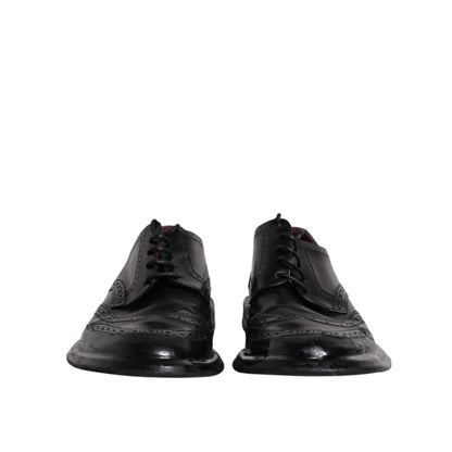 Dolce & Gabbana Black Leather Derby Wingtip Formal Shoes