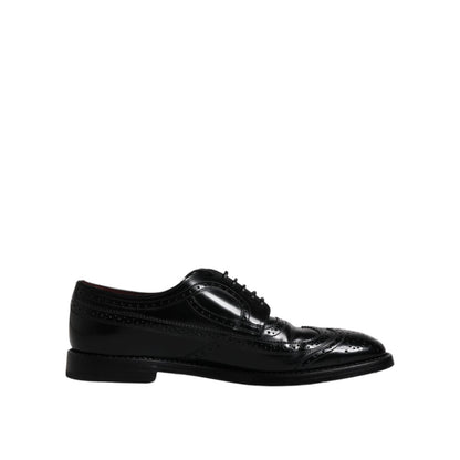 Dolce & Gabbana Black Leather Derby Wingtip Formal Shoes
