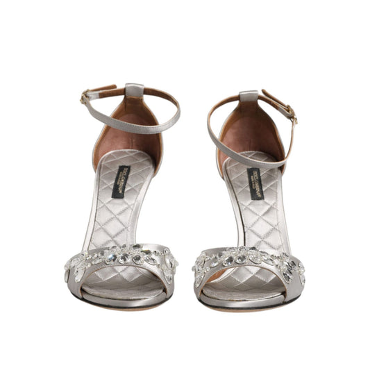Dolce & Gabbana Silver Ankle Strap Crystal Sandals Shoes Dolce & Gabbana Rosy Brown