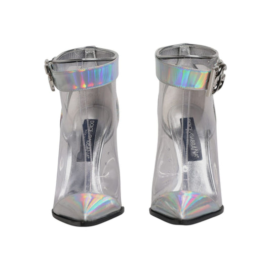 Dolce & Gabbana Silver Iridescent Pointed Short Boots Shoes Dolce & Gabbana Dark Gray