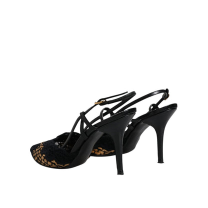 Dolce & Gabbana Black Brown Lace High Heels Slingback Shoes