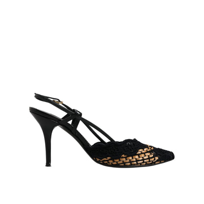 Dolce & Gabbana Black Brown Lace High Heels Slingback Shoes