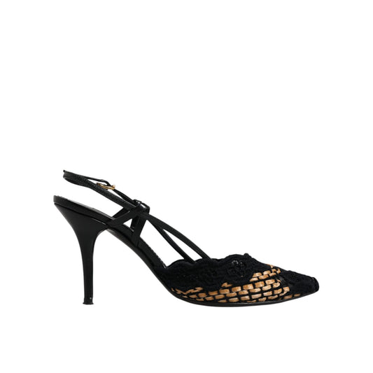 Dolce & Gabbana Black Brown Lace High Heels Slingback Shoes Dolce & Gabbana Black