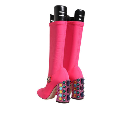 Dolce & Gabbana Pink Nylon Crystal Vally High Boots Shoes