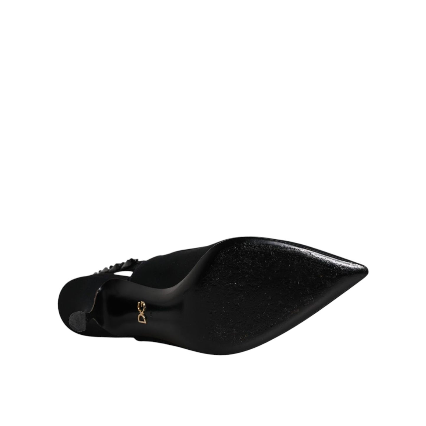 Dolce & Gabbana Black Embellished Charmeuse Slingback Shoes