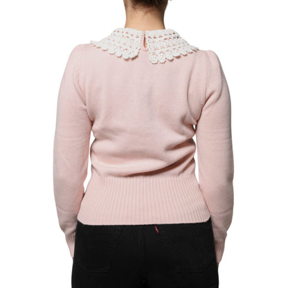 Dolce & Gabbana Pink Cashmere Collar Knitted Long Sleeves Top